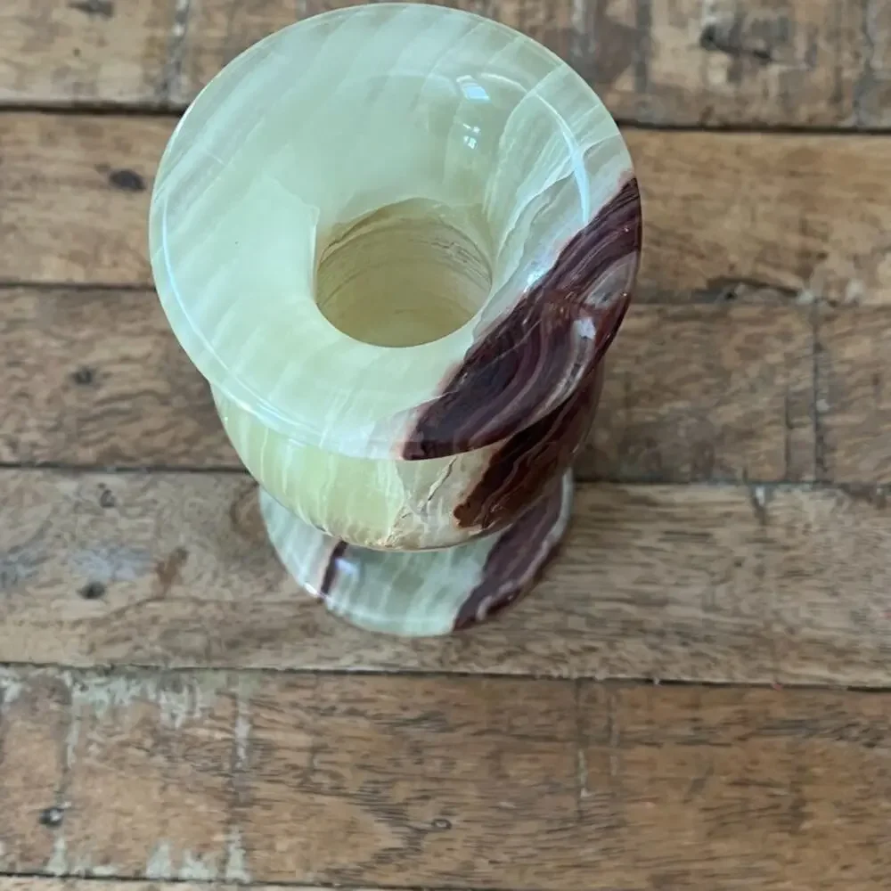 Vintage Carved Marbled Onyx Stone Vase 6